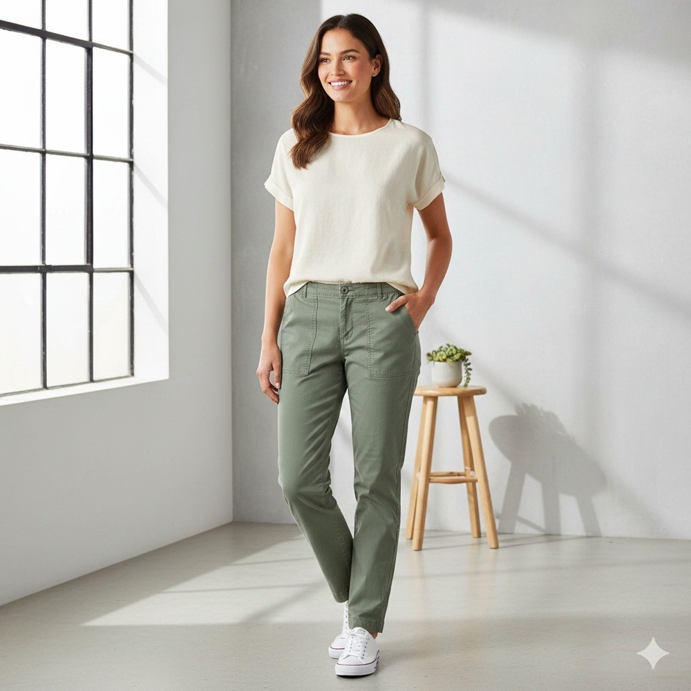 Talbots Slim Cargo‎ Pant Olive Green Cotton Blend Utility Casual - Size 4